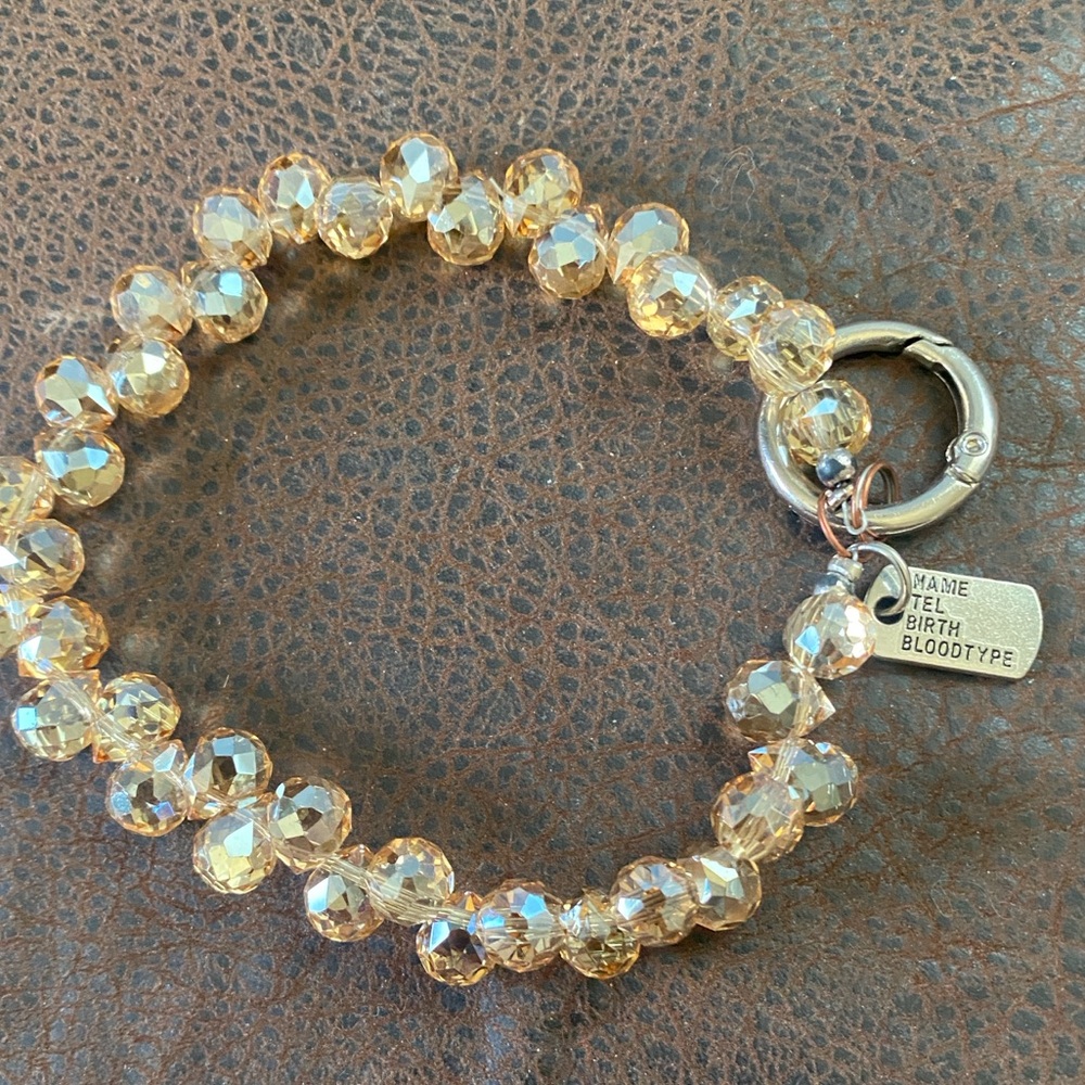 Champagne Beaded Emergency ID Tag Strap a phone wristlet, bag charm, or lanyard